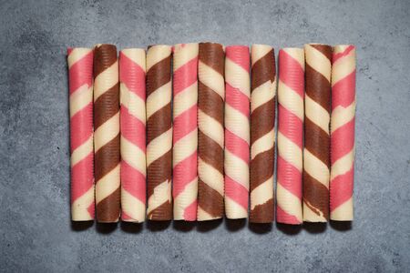 Wafer rolls on a stone table.の写真素材