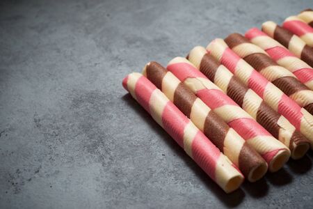 Wafer rolls on a stone table.の写真素材