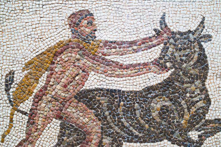 Madrid, Spain - June 15, 2014: roman mosaic detail in National Archaeological Museum.のeditorial素材