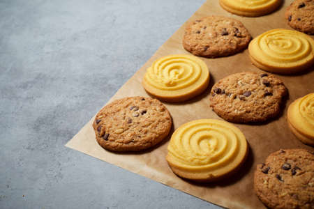 Cookies on a baking paper.の写真素材