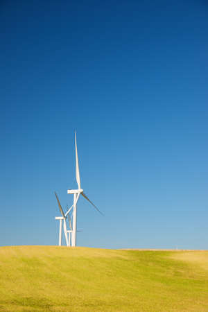 Wind turbines for electric power production, Zaragoza province, Aragon in Spain.