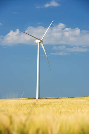 Wind turbine for electric power production, Zaragoza province, Aragon in Spain.