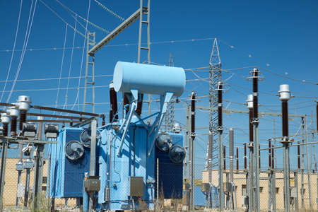Electrical substation view in Zaragoza province, Aragon in Spain.の写真素材