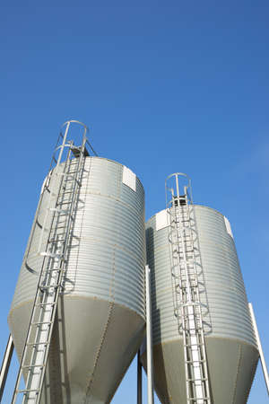 Close-up of metal tanks in a farm in Spain.