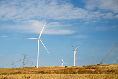Wind turbines for electric power production, Teruel province, Aragon in Spain.
