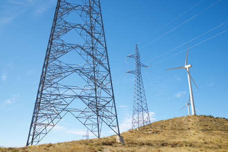 Wind turbines for electric power production, Teruel province, Aragon in Spain.
