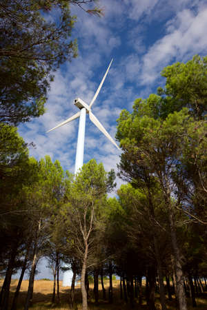 Wind turbine for electric power production, Zaragoza province, Aragon in Spain.
