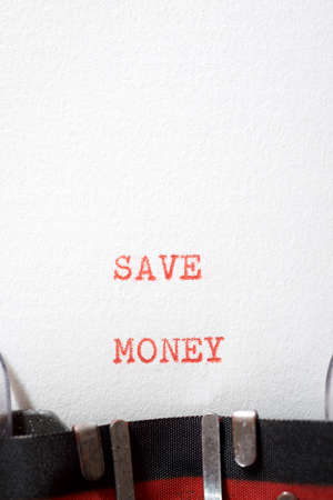 Save money phrase written with a typewriter.
