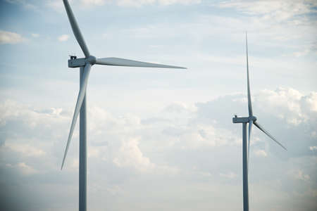 Wind turbines for electric power production, Zaragoza province, Aragon in Spain.
