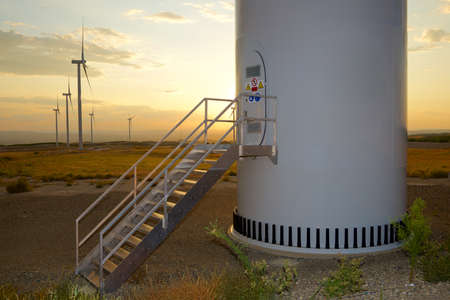 Windmills for electric power production, Zaragoza Province, Aragon in Spain.