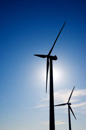Windmills for electric power production, Huesca Province, Aragon in Spain.の写真素材