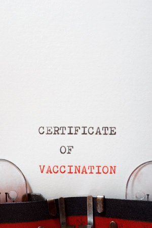 Certificate of vaccination phrase written with a typewriter.