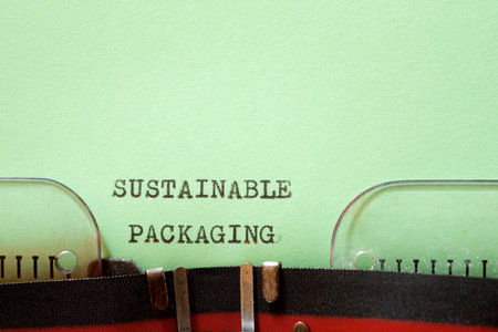 Sustainable packaging phrase written with a typewriter.の写真素材