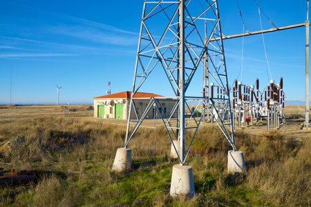 Closeup of an electrical substation, Huesca Province, Aragon in Spain.の写真素材