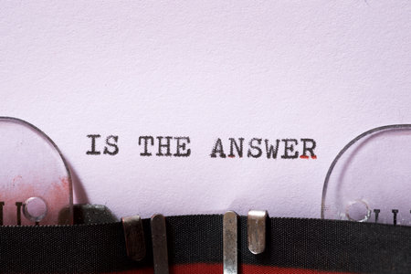Is the answer phrase written with a typewriter.の写真素材