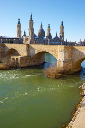 Pilar Cathedral view in Zaragoza city, Aragon in Spain.のeditorial素材