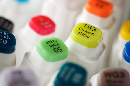Large group of felt-tip pens viewed from above.のeditorial素材