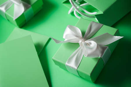 Luxury boxes tied with a white ribbon.の写真素材