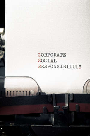 Corporate social responsibility phrase written with a typewriter.