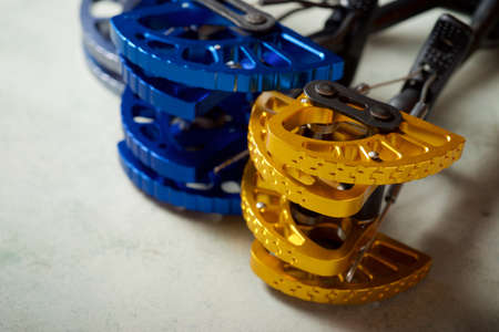 Climbing cams used in climbing on a table.