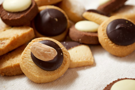 Cookies on a kitchen rag.の写真素材