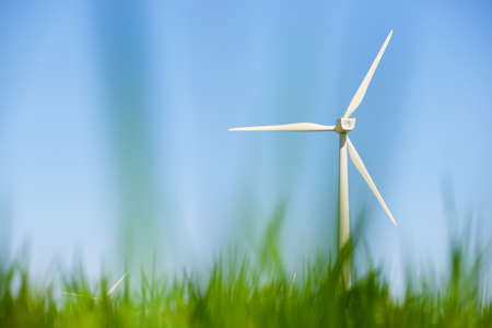 Wind turbines for electric power production, Zaragoza Province, Aragon in Spain.の写真素材
