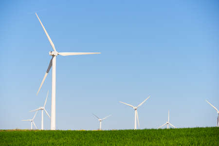 Wind turbines for electric power production, Zaragoza Province, Aragon in Spain.の写真素材