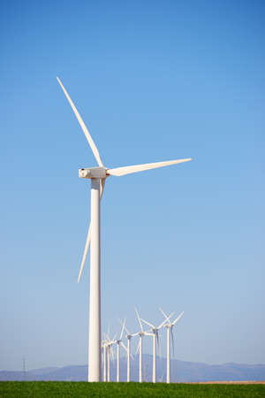 Wind turbines for electric power production, Zaragoza Province, Aragon in Spain.