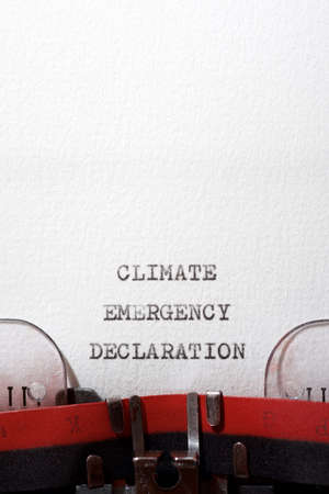 Climate emergency declaration phrase written with a typewriter.の写真素材