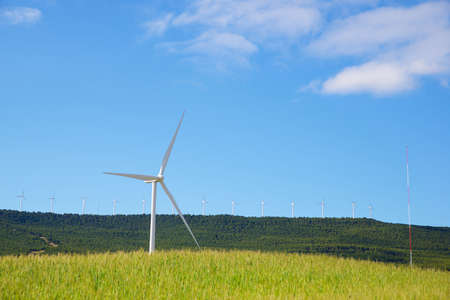 Wind turbines for electric power production, Zaragoza Province, Aragon in Spain.