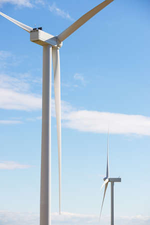 Wind turbines for electric power production, Zaragoza Province, Aragon in Spain.