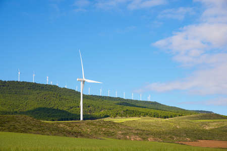 Wind turbines for electric power production, Zaragoza Province, Aragon in Spain.