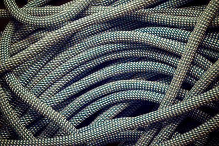 Blue climbing rope close up.の写真素材