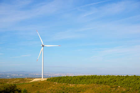 Wind turbine for electric power production, Zaragoza province, Aragon in Spain.