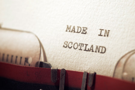The sentence, made in Scotland, written with a typewriter.の写真素材