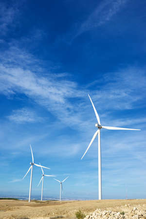 Wind turbines for electric power production, Zaragoza province, Aragon in Spain.の写真素材