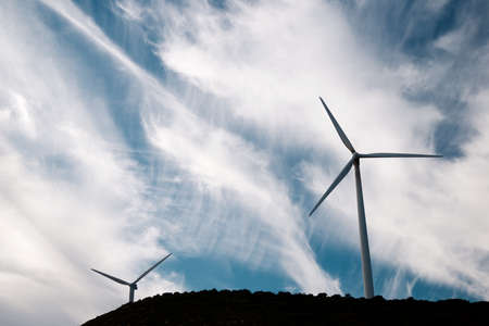 Wind turbines for electric power production, Huesca province, Aragon in Spain.の写真素材