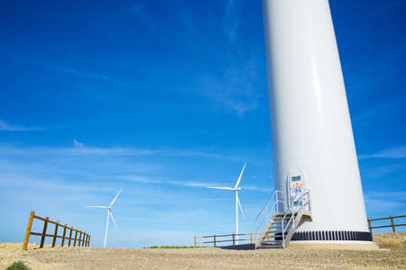 Wind turbines for electric power production, Zaragoza province, Aragon in Spain.