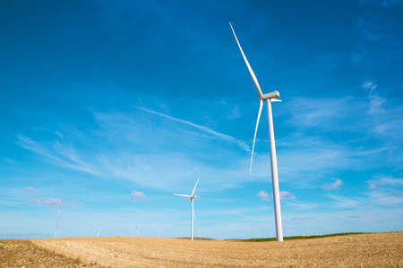 Wind turbines for electric power production, Zaragoza province, Aragon in Spain.