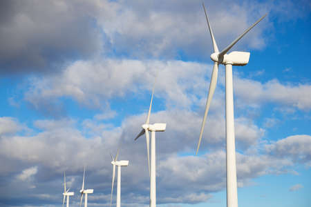 Wind turbines for electric power production, Zaragoza province, Aragon in Spain.の写真素材