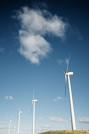 Wind turbines for electric power production, Zaragoza province, Aragon in Spain.