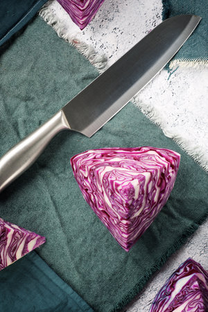 Red cabbage pieces on a dishcloth