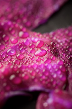 Red cabbage leaf with dropletsの写真素材