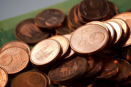 Close-up of piled up cent coins.