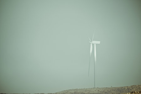 Wind turbine for green electric power production, Zaragoza province, Aragon in Spain.