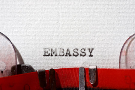 Embassy word written with a typewriter.の写真素材