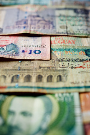 Group of different banknotes of countries of the world.