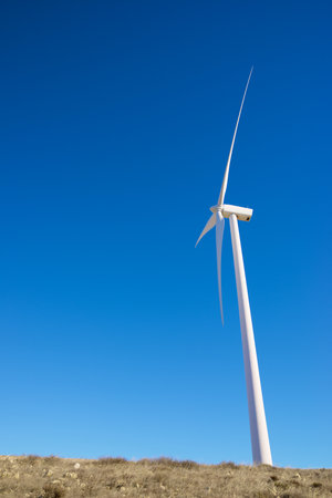 Wind turbine for electric power production, Zaragoza province, Aragon in Spain.の写真素材