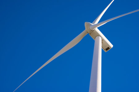 Wind turbine for electric power production, Zaragoza province, Aragon in Spain.の写真素材