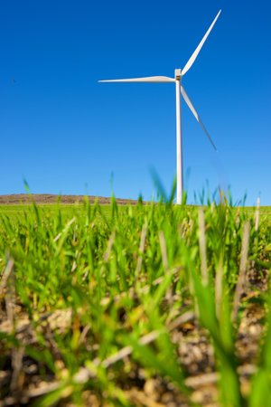 Wind turbine for electric power production, Zaragoza province, Aragon in Spain.